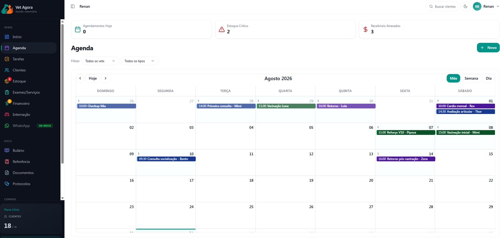 print do projeto vetagora ui agenda